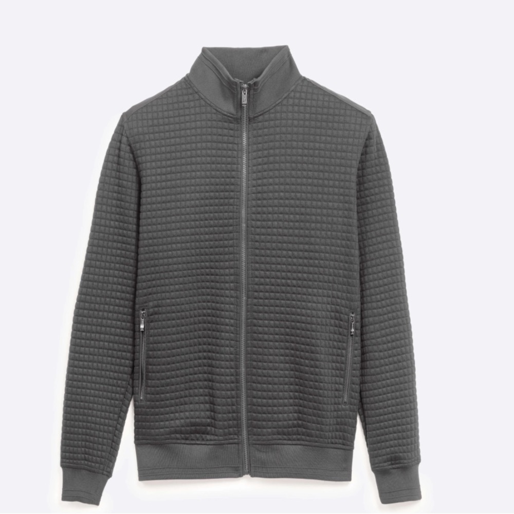 Bugatchi Waffle Knit Mock Neck Charcoal Grey Full Zip Jacket Size Large